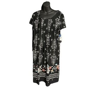 NEW WITH TAGS Perceptions Dress Black Floral Pleated Embroidered Shift Midi Wome